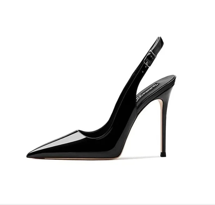 High-heeled sandals pointed tips  patent leather