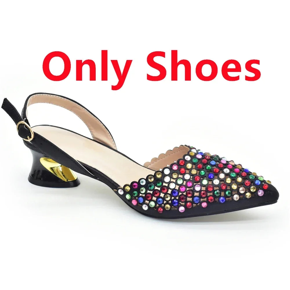 Italian Shoes with Matching Bags Decorated with Rhinestone