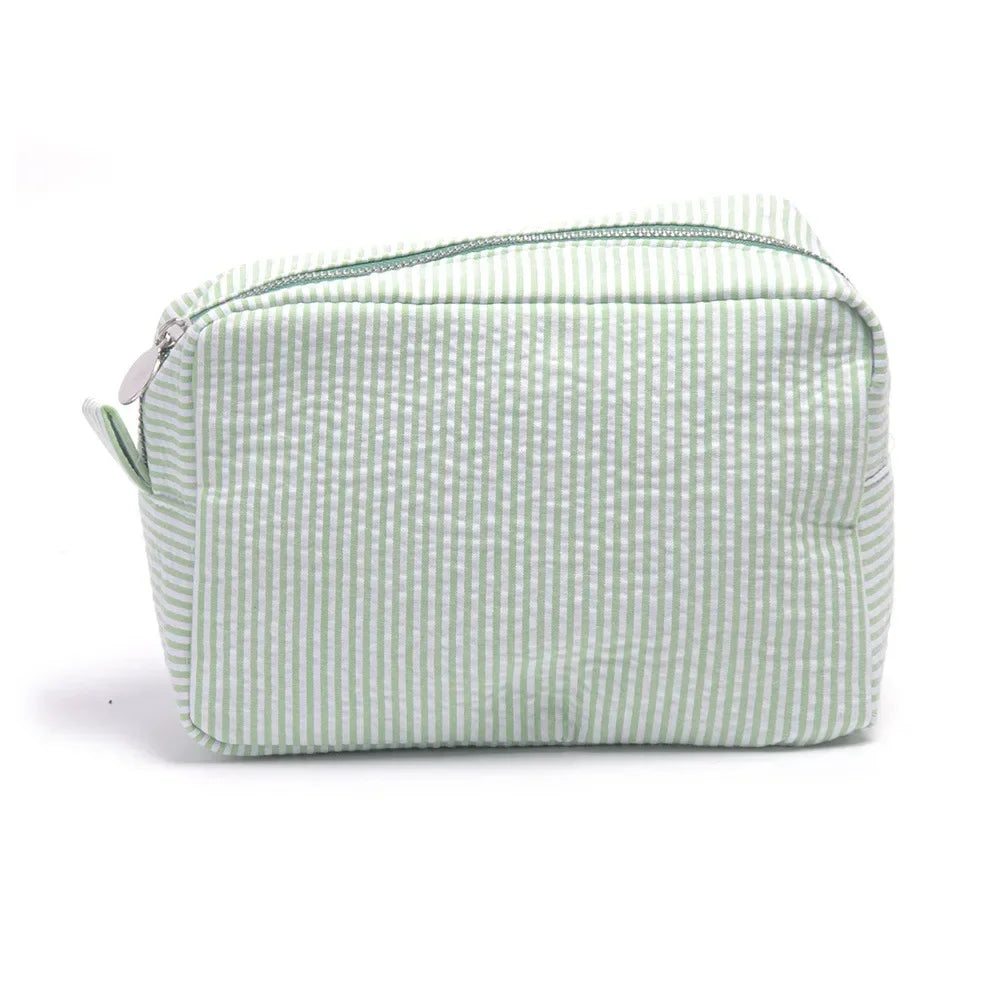 Seersucker Ruffle Cosmetic Travel Bag Makeup Bag