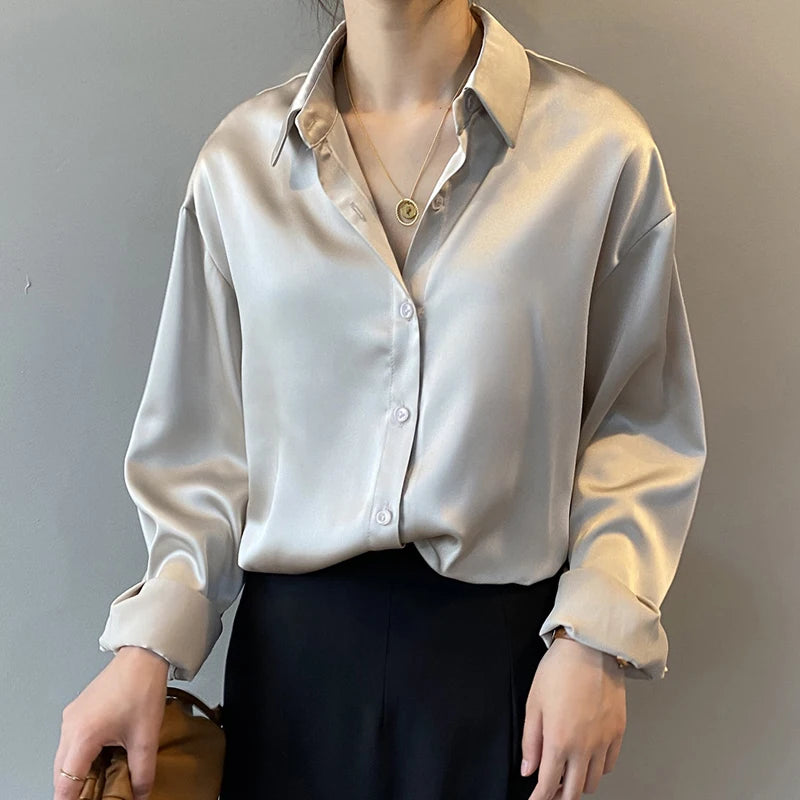 Satin Silk Shirt Long Sleeves Female Shirts