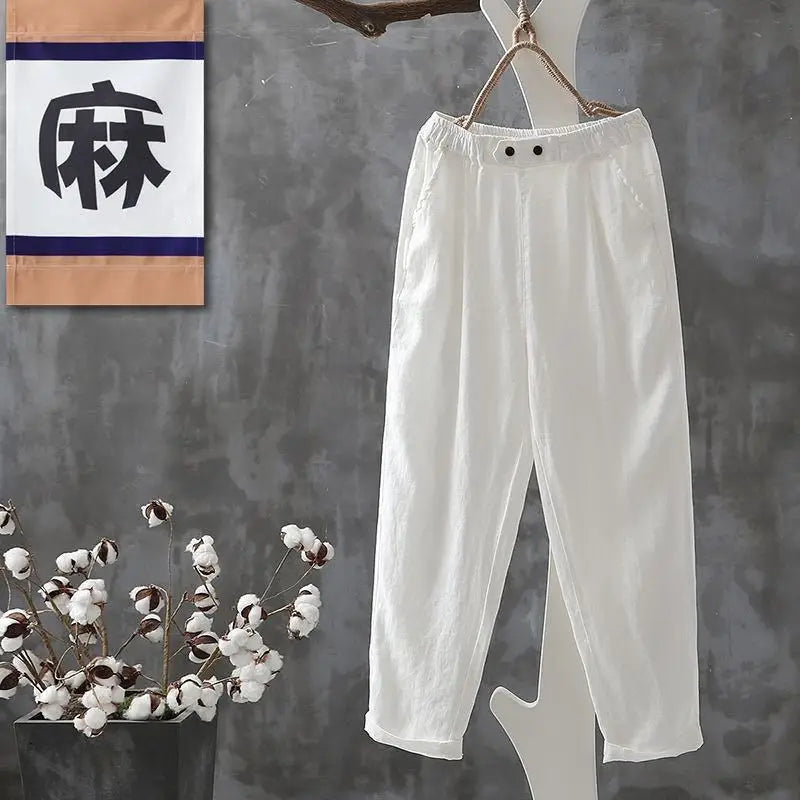 Casual Pants Cotton Button Chic Harem Trousers